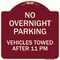 Signmission No Overnight Parking Vehicles Towed After 11 Pm Heavy-Gauge Aluminum Sign, 18" x 18", BU-1818-23827 A-DES-BU-1818-23827 - alternate 1